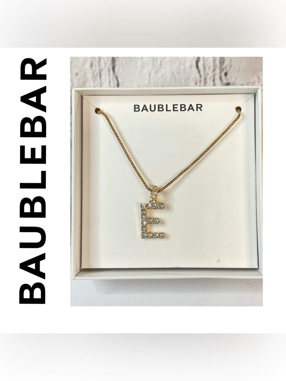 🌟🌟 BaubleBar Gold Crystal Initial E Pendant Necklace
